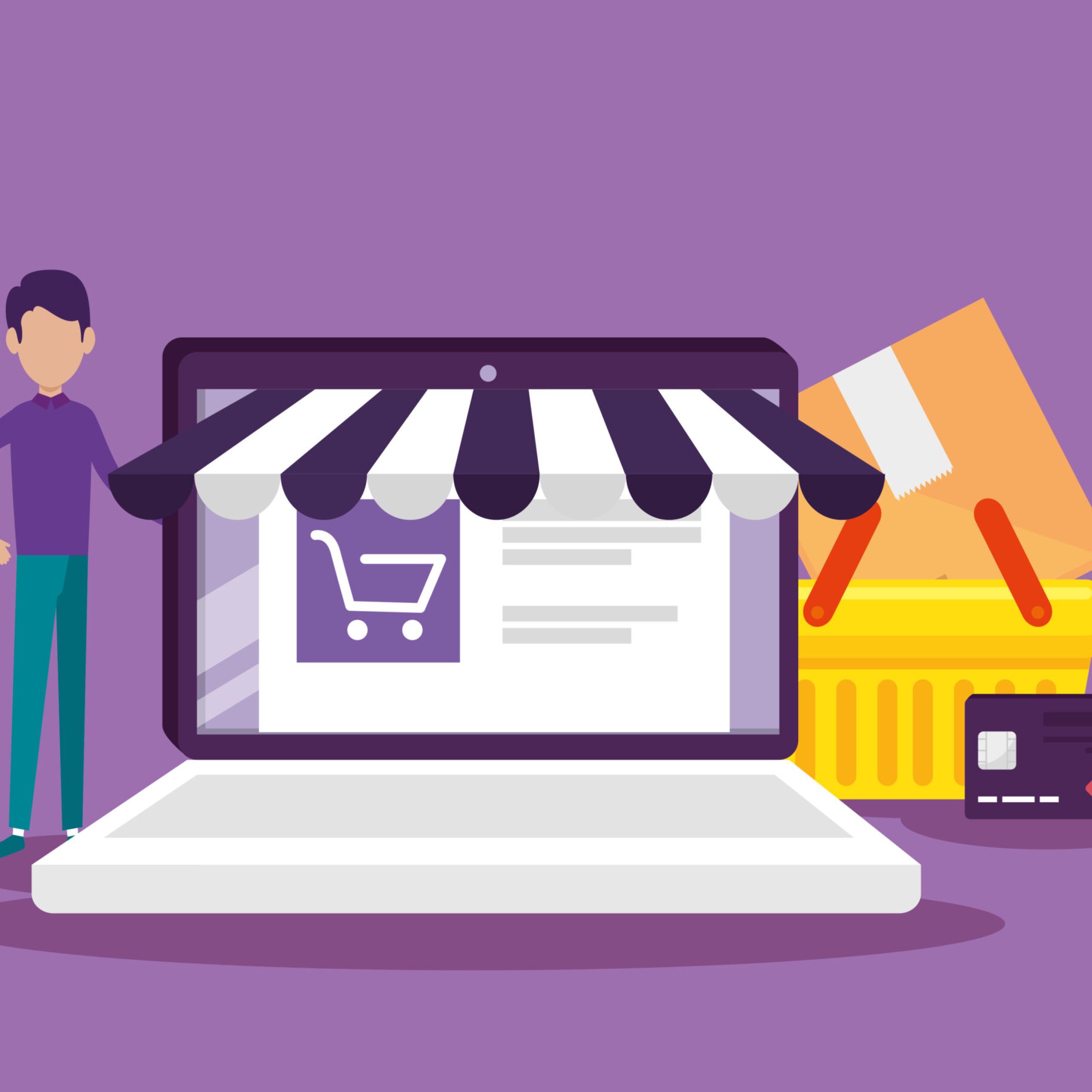 laptop ecommerce technology with website and basket Shopify Development Company
