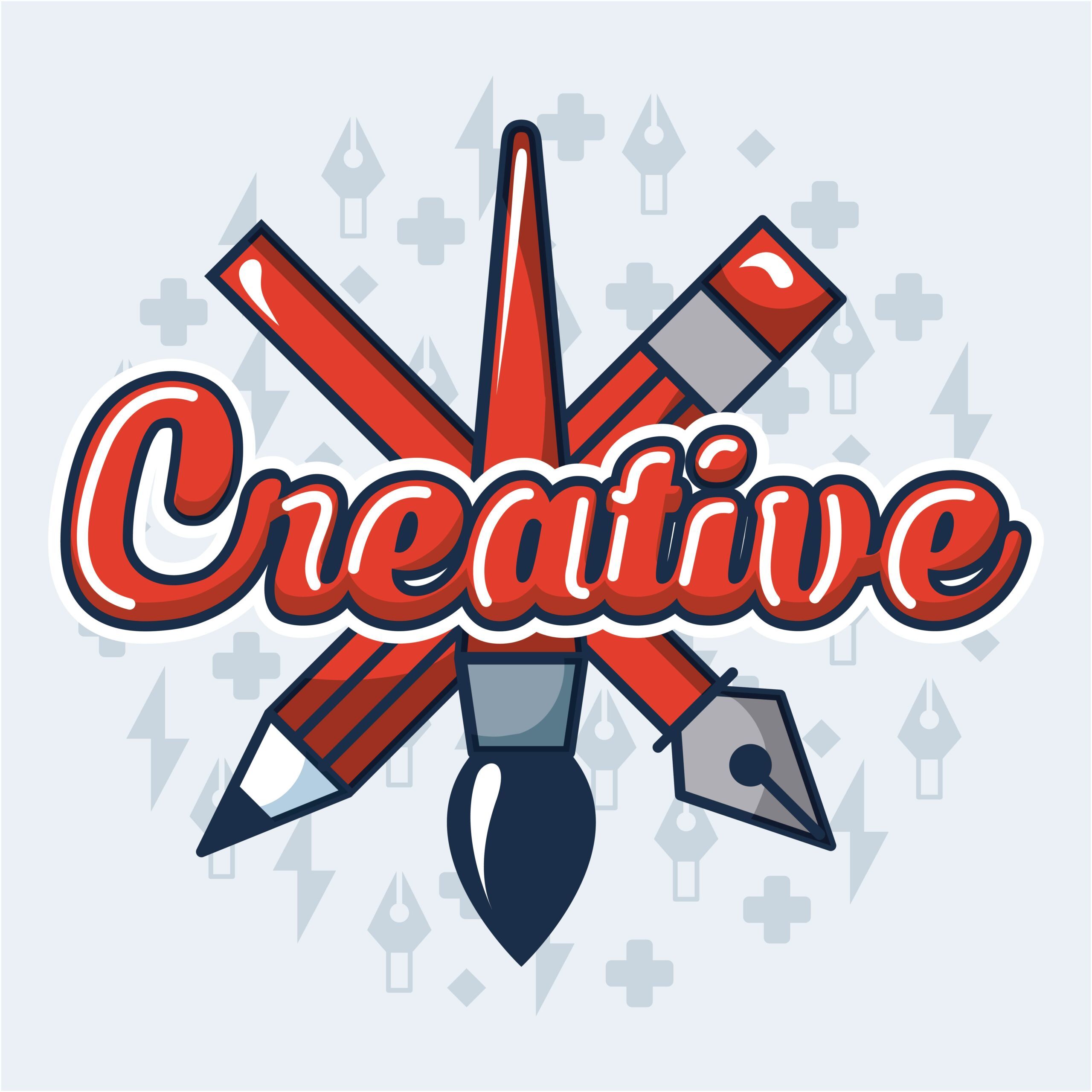 creative idea pen brush tweezers sign colors background vector illustration
