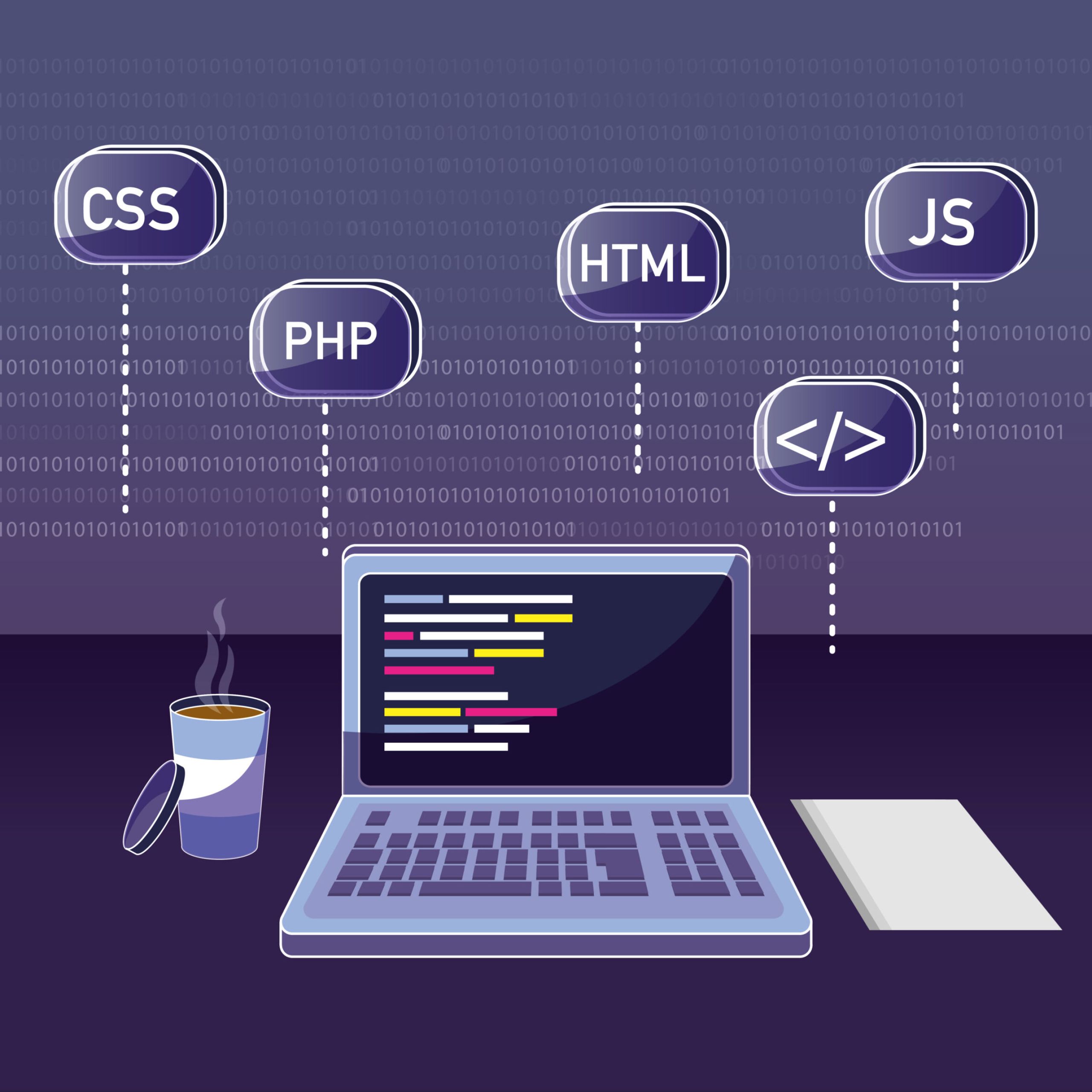 Program coding with laptop and technology elements vector illustration graphic design