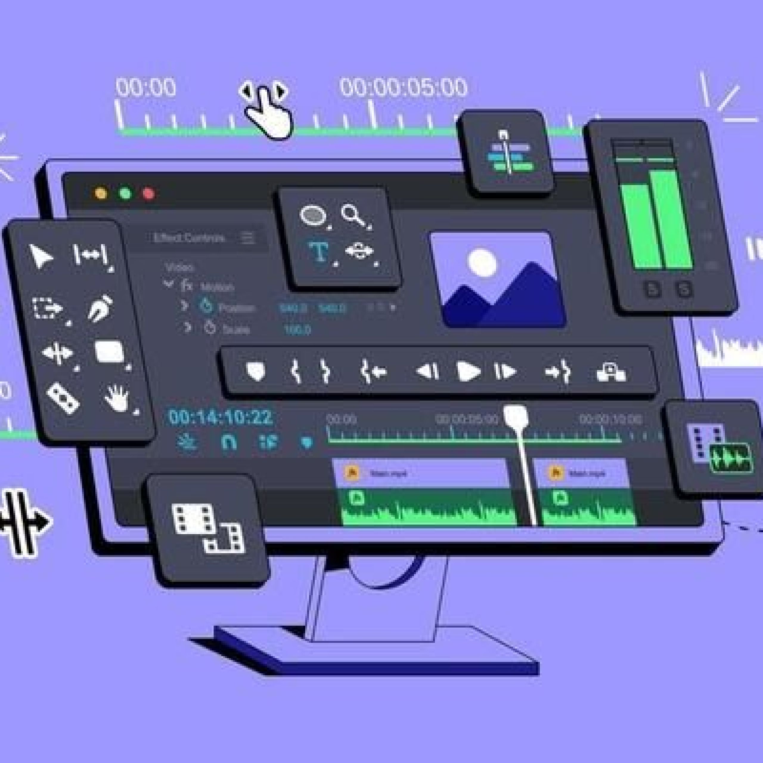 the-video-editor-program-is-displayed-on-the-computer-the-display-shows-the-application-for-editing-video-clips-film-footage-montage-clip-editing-software-interface-creating-visual-effects-vfx-vect